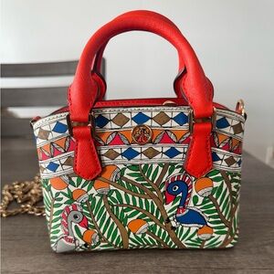 Colorful Designer Handbag with Red Accents